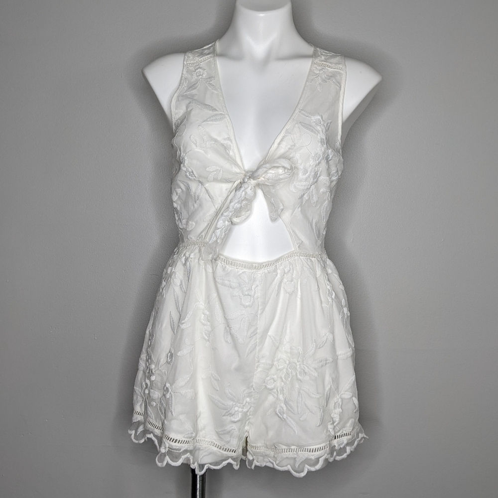 Tobi White Embroidered Tie-Front Romper